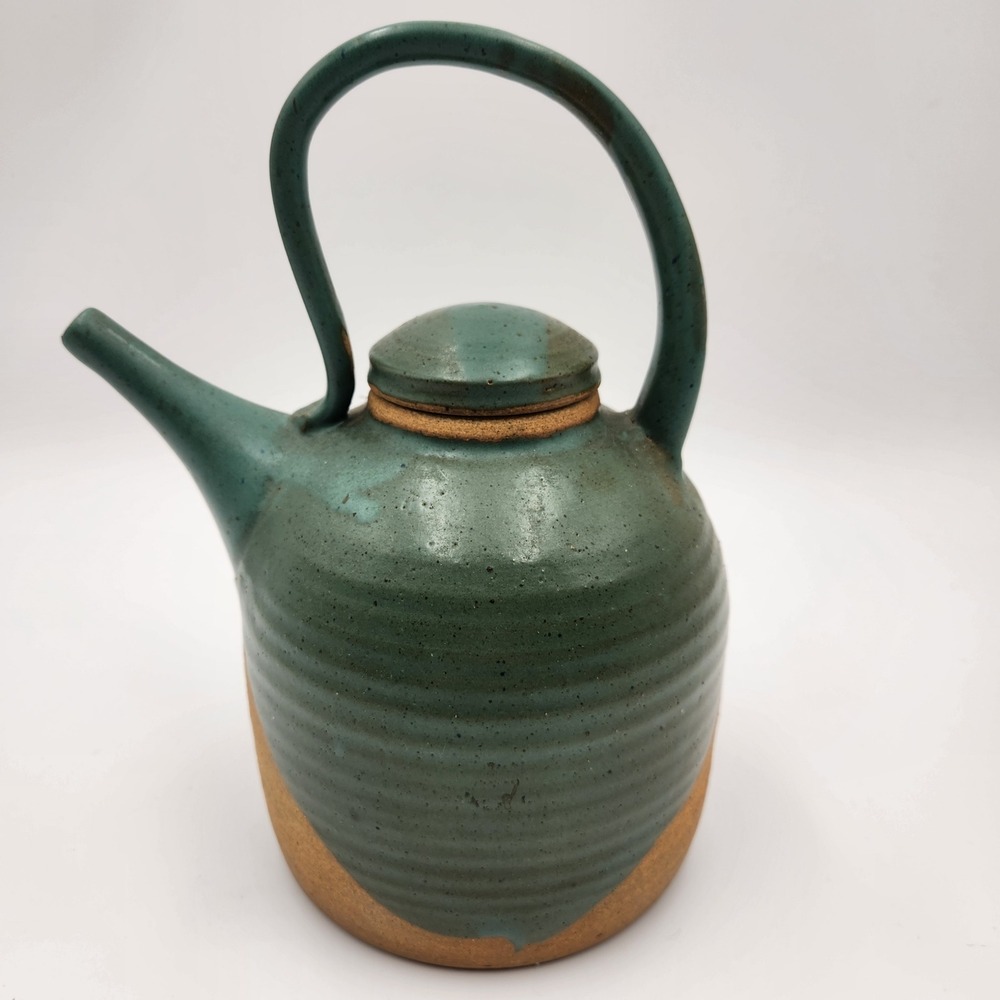 Mounce Studio Pottery‎ Teapot Teal Green Glazed Signed 10.5in Wabi Sabi Organic